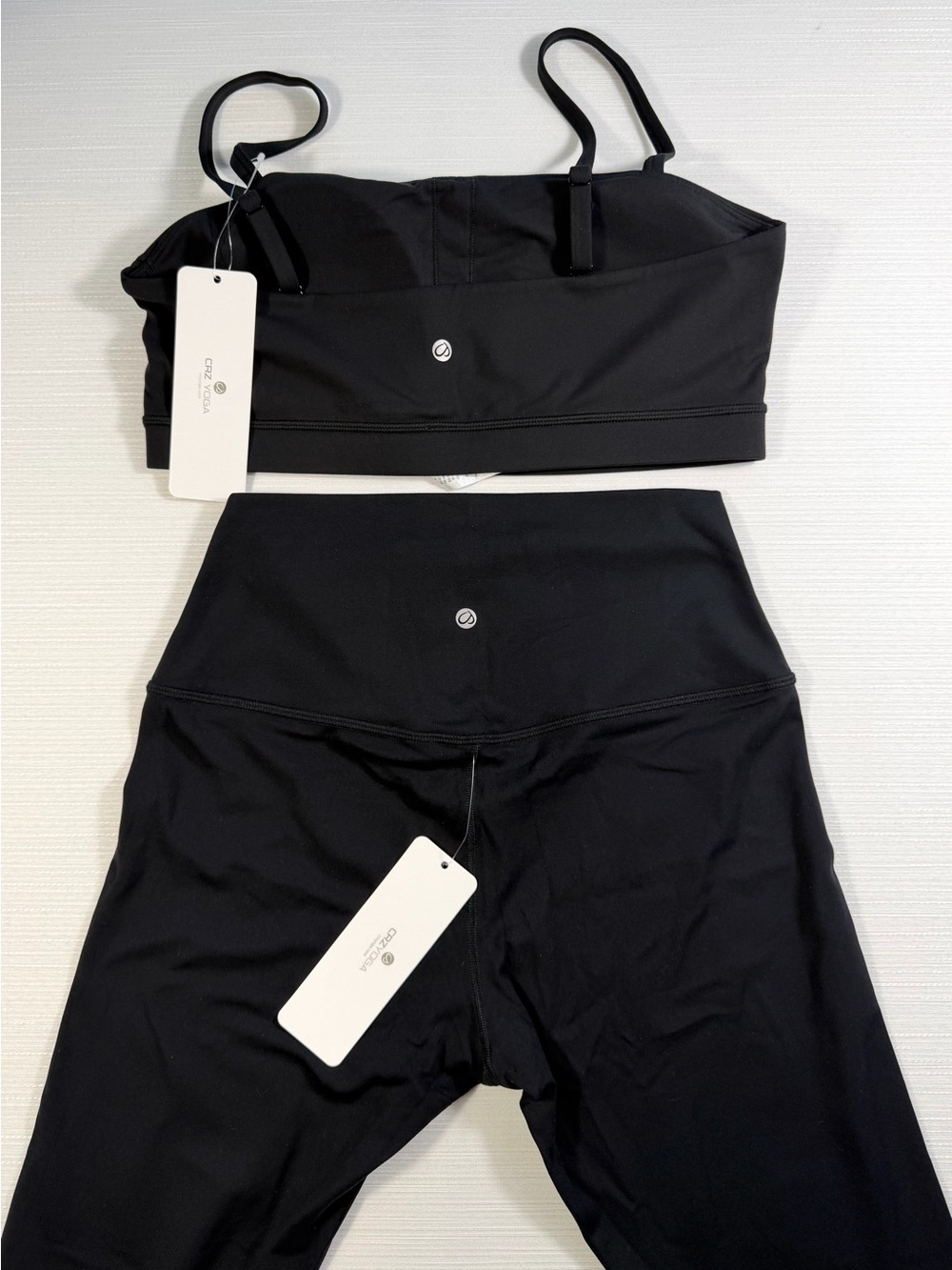 CRZ YOGA LARGE Black 2Pc Activewear Set Sports Bra & High Waisted Leggings NWT